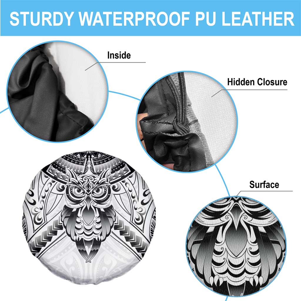 New Zealand Morepork Spare Tire Cover Maori Pattern White