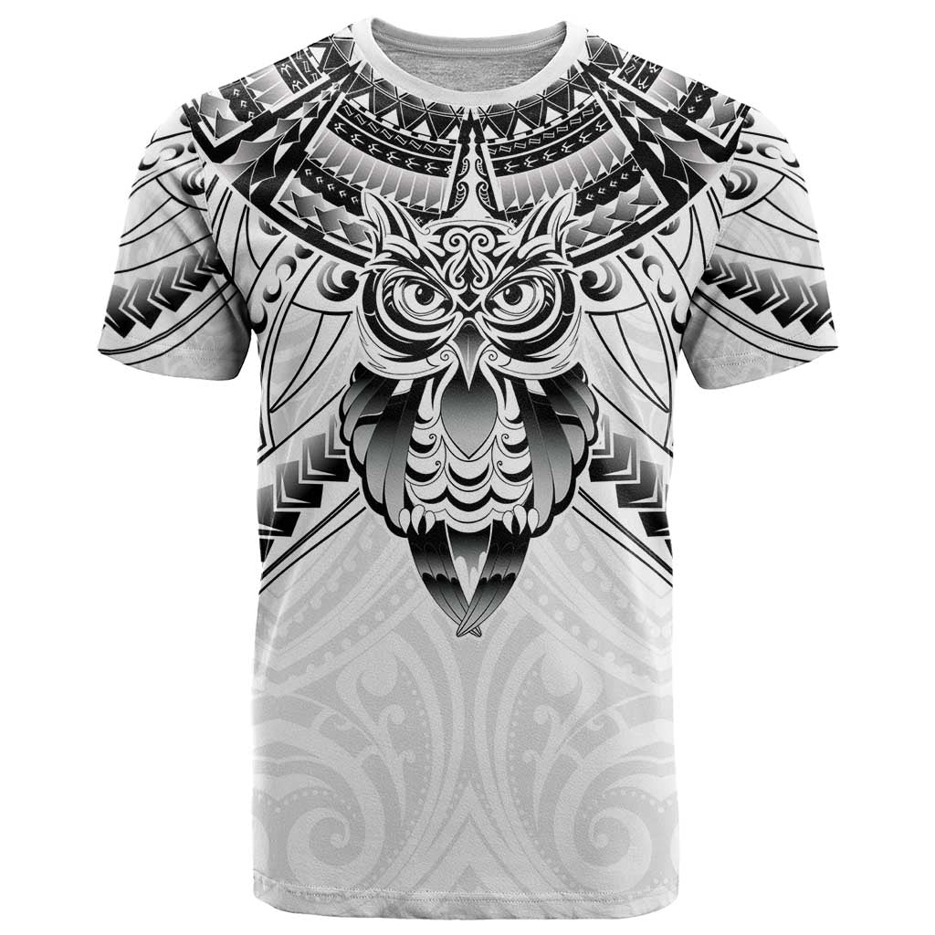 New Zealand Morepork T Shirt Maori Pattern White