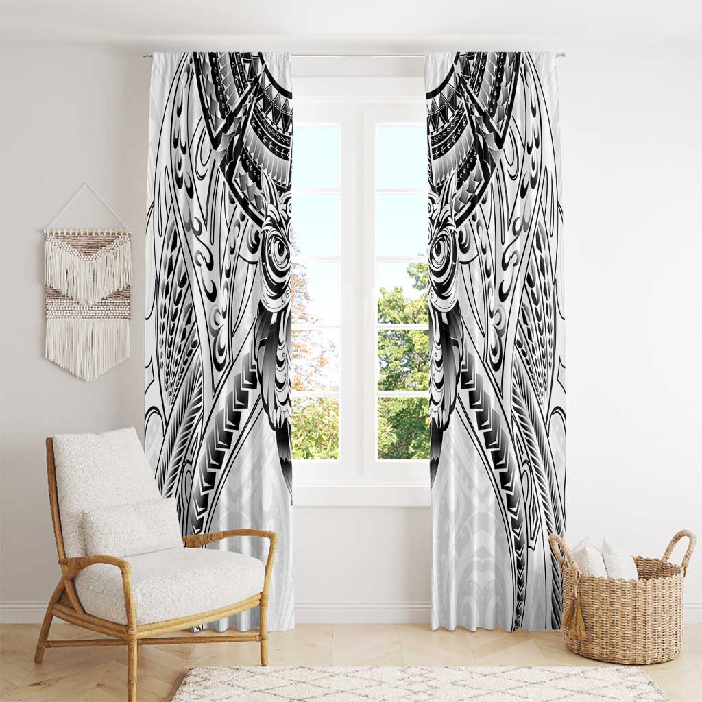 New Zealand Morepork Window Curtain Maori Pattern White