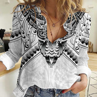 New Zealand Morepork Women Casual Shirt Maori Pattern White