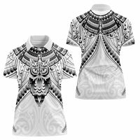 New Zealand Morepork Women Polo Shirt Maori Pattern White