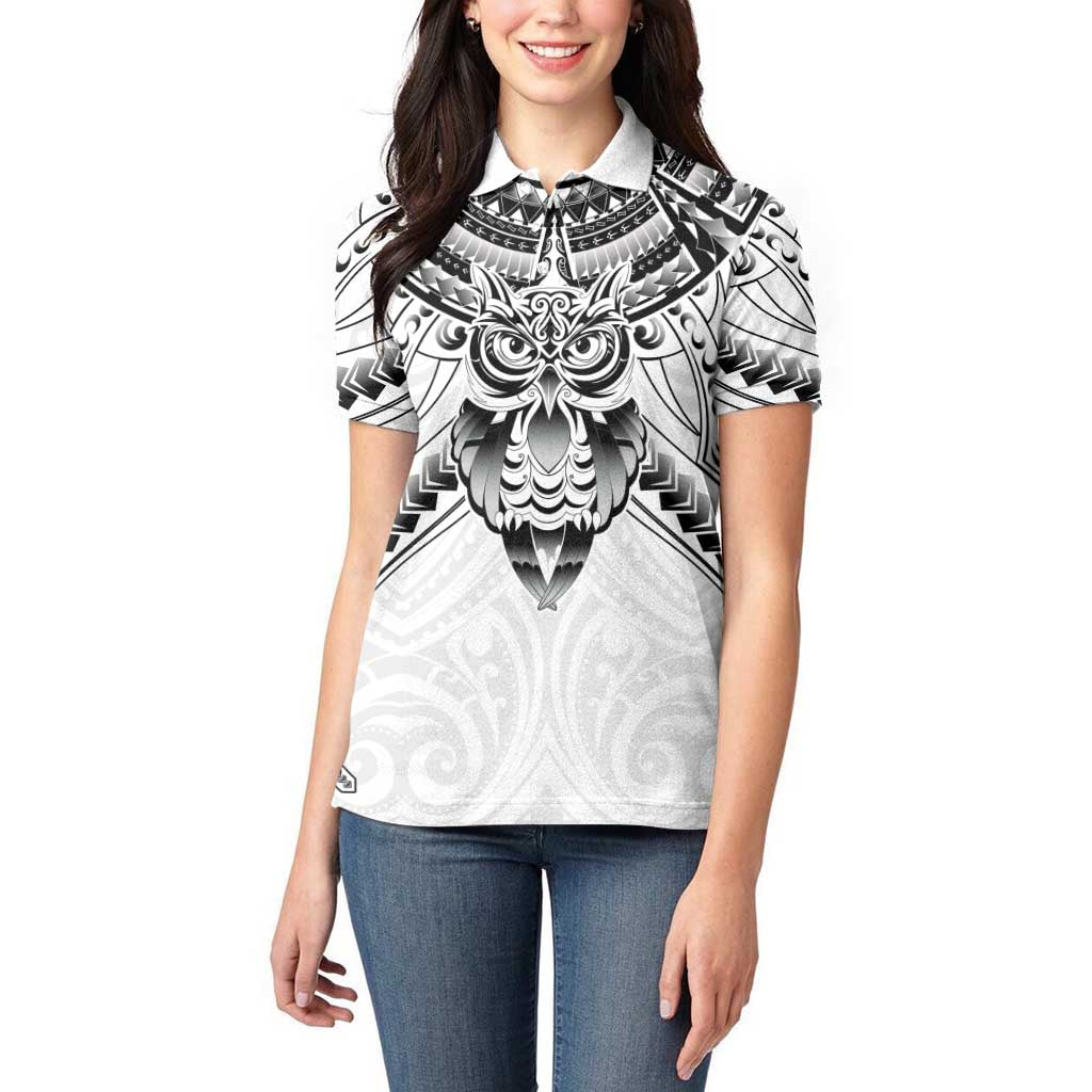 New Zealand Morepork Women Polo Shirt Maori Pattern White