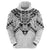 New Zealand Morepork Zip Hoodie Maori Pattern White