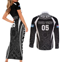 Custom Fiji Rugby Couples Matching Short Sleeve Bodycon Dress and Long Sleeve Button Shirt Fijian Warrior Black LT05 - Polynesian Pride