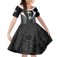 Custom Fiji Rugby Family Matching Long Sleeve Bodycon Dress and Hawaiian Shirt Fijian Warrior Black LT05 Daughter's Dress Black - Polynesian Pride