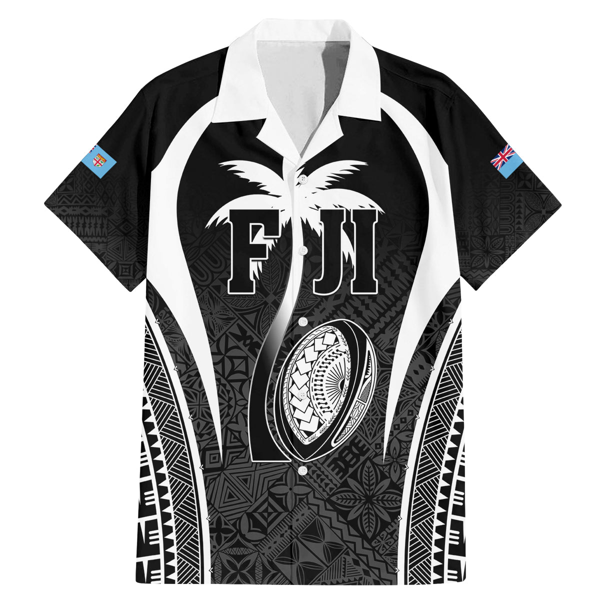 Custom Fiji Rugby Family Matching Mermaid Dress and Hawaiian Shirt Fijian Warrior Black LT05 Dad's Shirt - Short Sleeve Black - Polynesian Pride