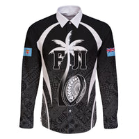 Custom Fiji Rugby Family Matching Mermaid Dress and Hawaiian Shirt Fijian Warrior Black LT05 Dad's Shirt - Long Sleeve Black - Polynesian Pride