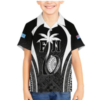 Custom Fiji Rugby Family Matching Mermaid Dress and Hawaiian Shirt Fijian Warrior Black LT05 Son's Shirt Black - Polynesian Pride