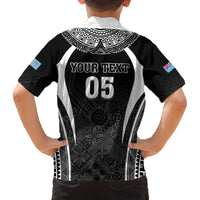 Custom Fiji Rugby Family Matching Off Shoulder Short Dress and Hawaiian Shirt Fijian Warrior Black