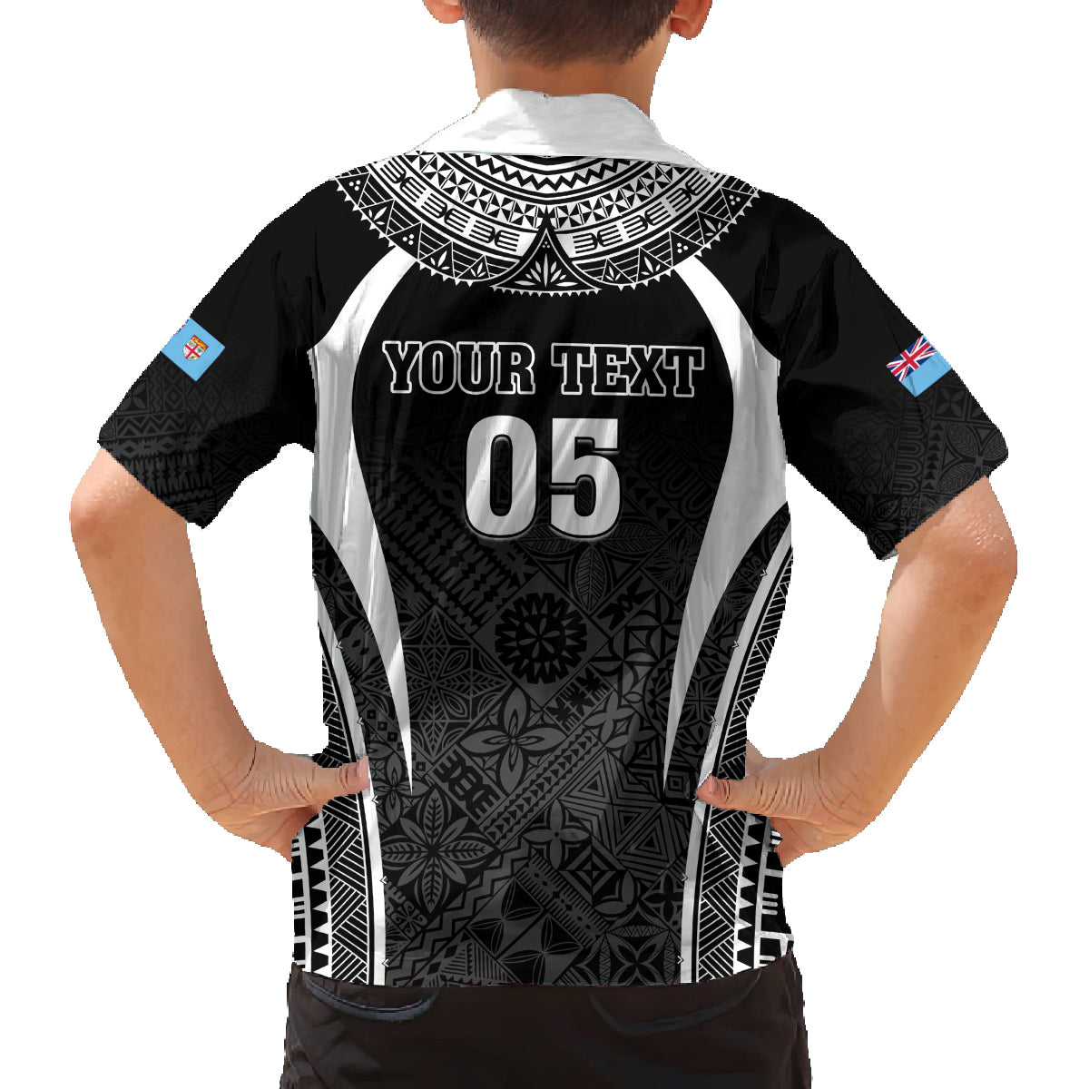 Custom Fiji Rugby Family Matching Puletasi and Hawaiian Shirt Fijian Warrior Black LT05 - Polynesian Pride