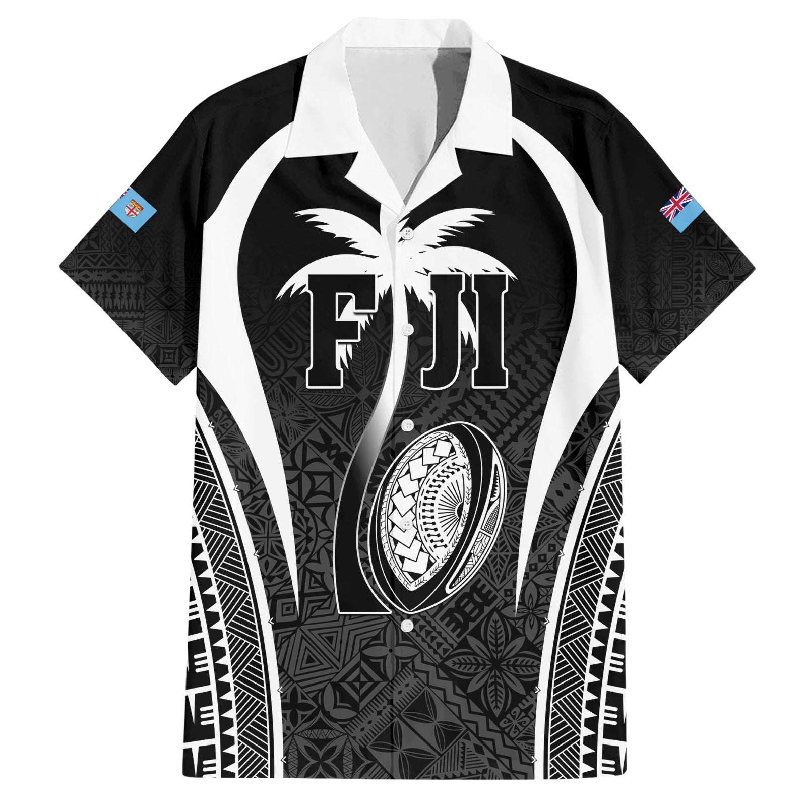 Custom Fiji Rugby Hawaiian Shirt Fijian Warrior Black