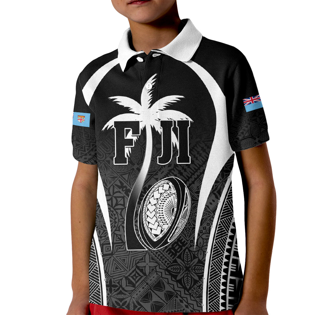 Custom Fiji Rugby Kid Polo Shirt Fijian Warrior Black