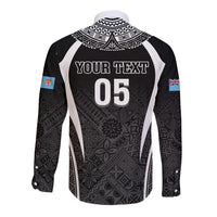 Custom Fiji Rugby Long Sleeve Button Shirt Fijian Warrior Black