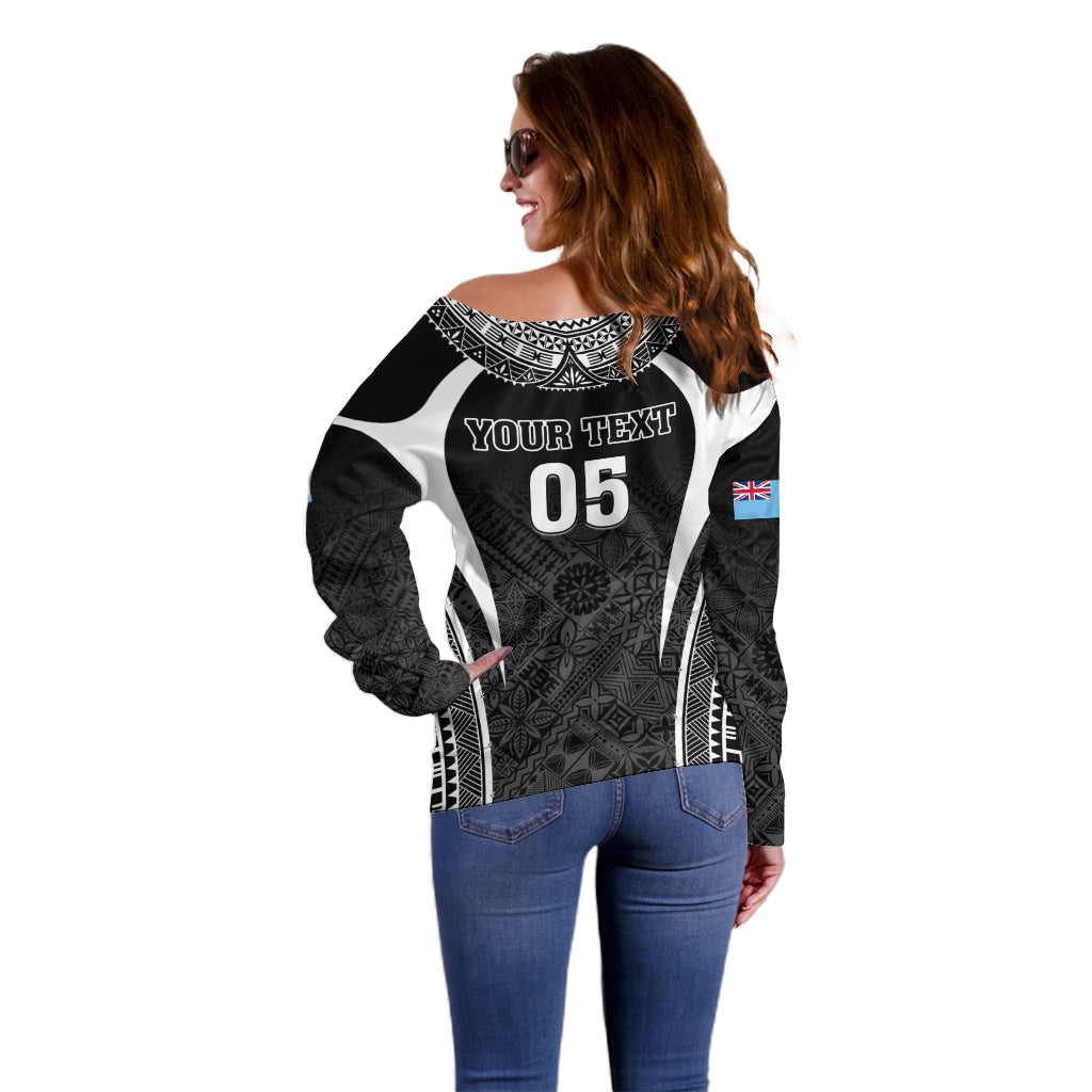 Custom Fiji Rugby Off Shoulder Sweater Fijian Warrior Black