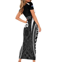 Custom Fiji Rugby Short Sleeve Bodycon Dress Fijian Warrior Black