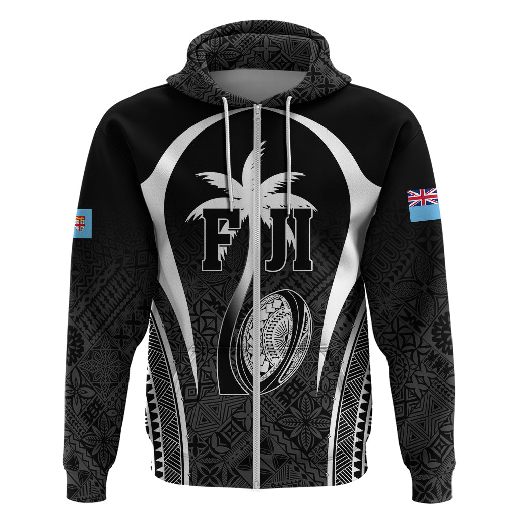 Custom Fiji Rugby Zip Hoodie Fijian Warrior Black