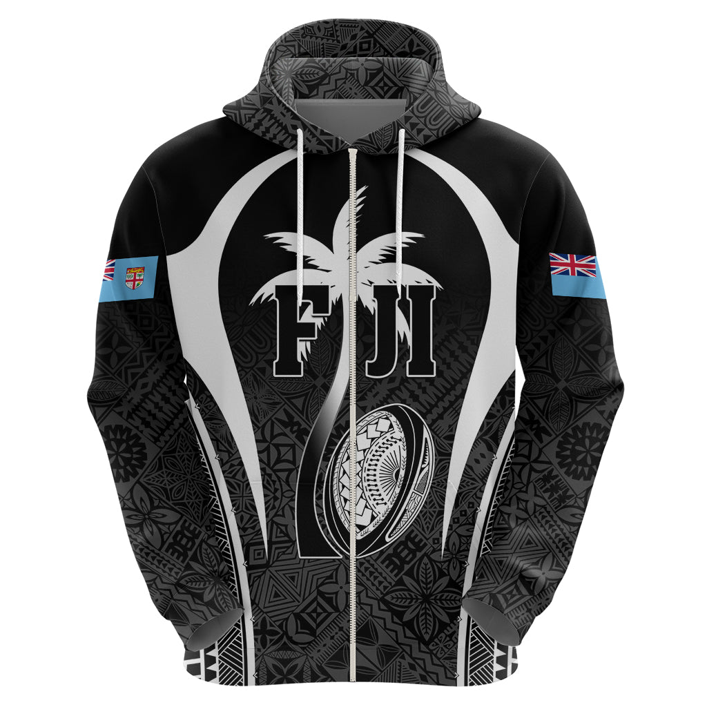 Custom Fiji Rugby Zip Hoodie Fijian Warrior Black