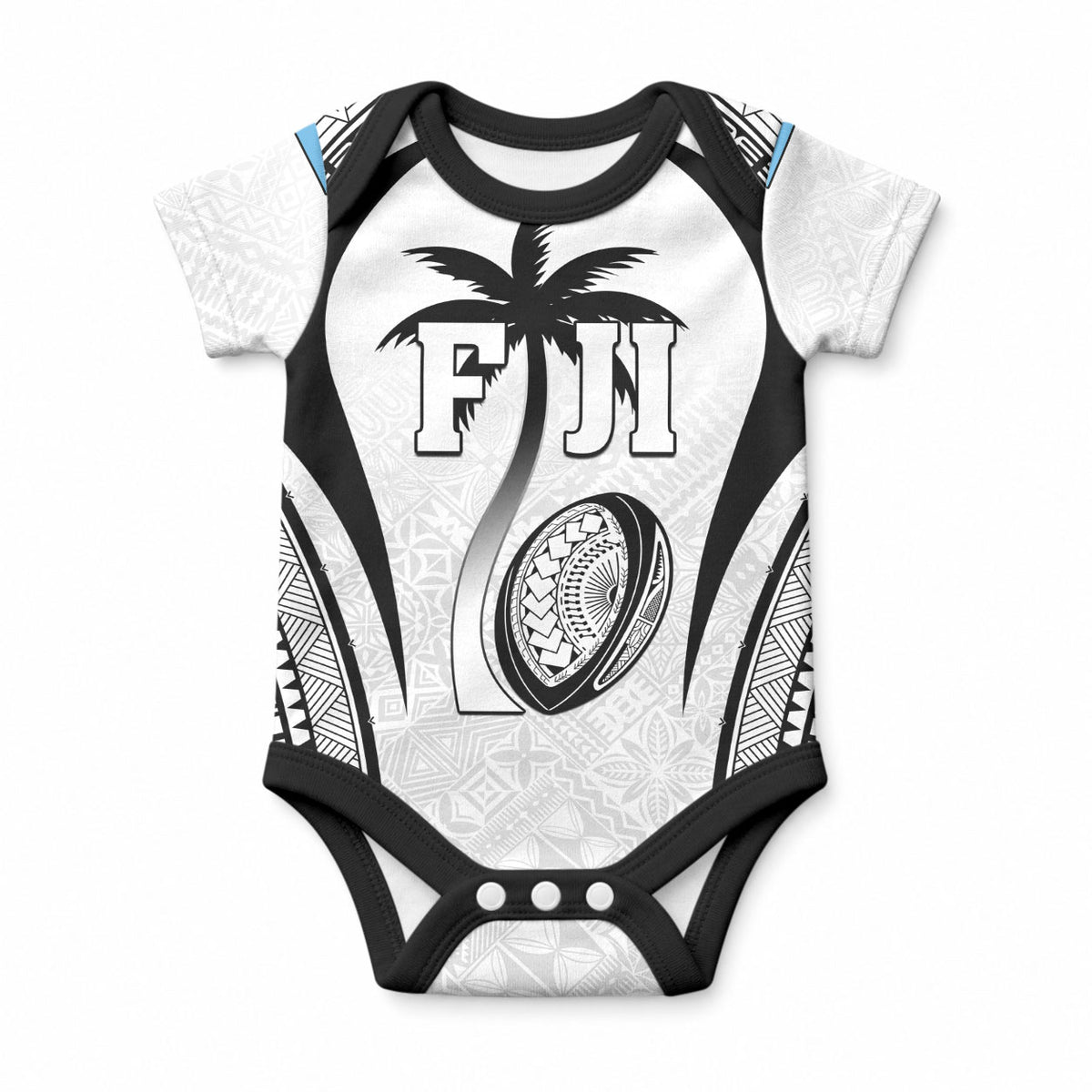 Custom Fiji Rugby Baby Onesie Fijian Warrior White LT05 White - Polynesian Pride