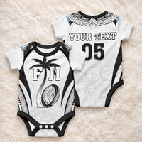 Custom Fiji Rugby Baby Onesie Fijian Warrior White LT05 - Polynesian Pride