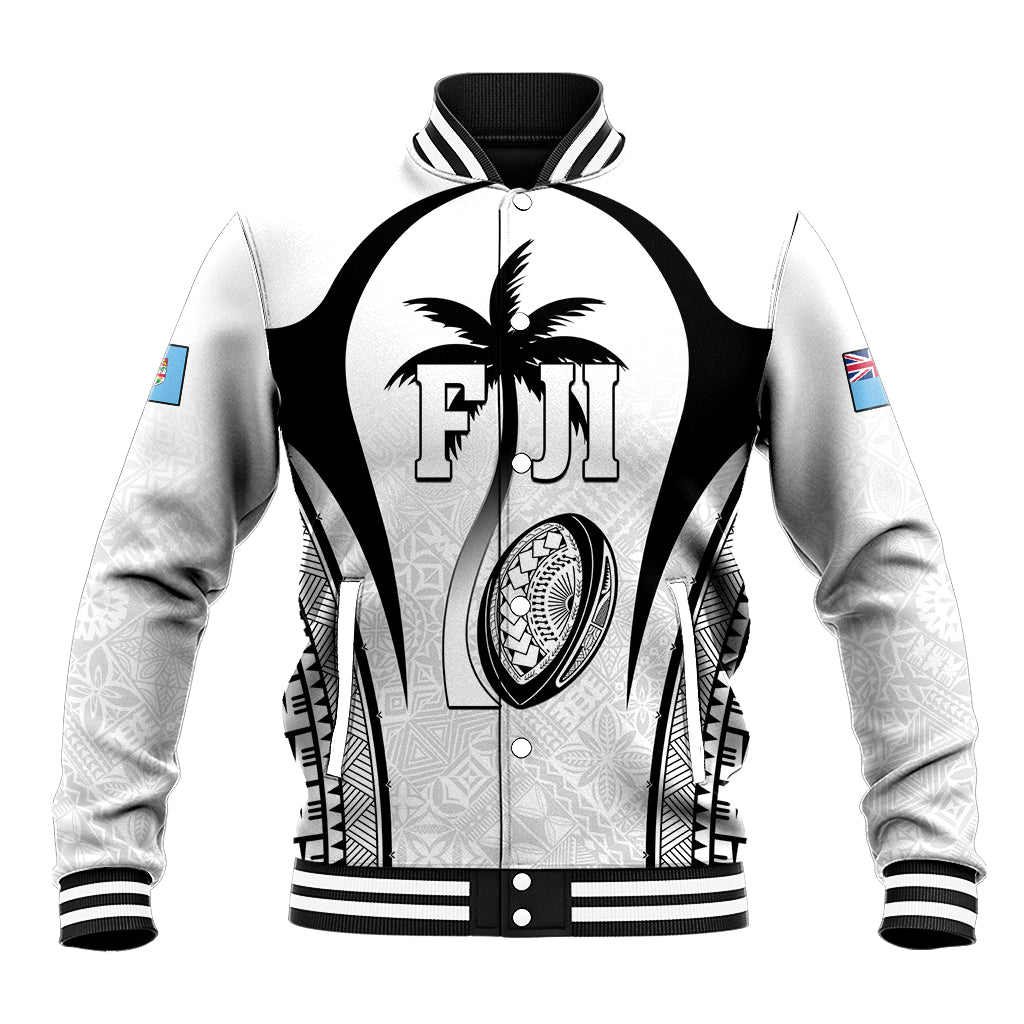 Custom Fiji Rugby Baseball Jacket Fijian Warrior White