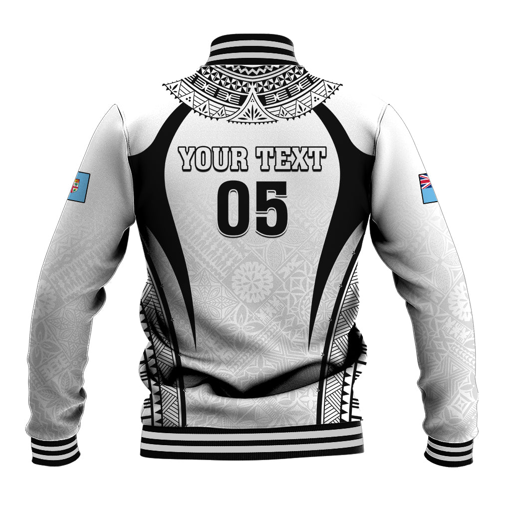 Custom Fiji Rugby Baseball Jacket Fijian Warrior White