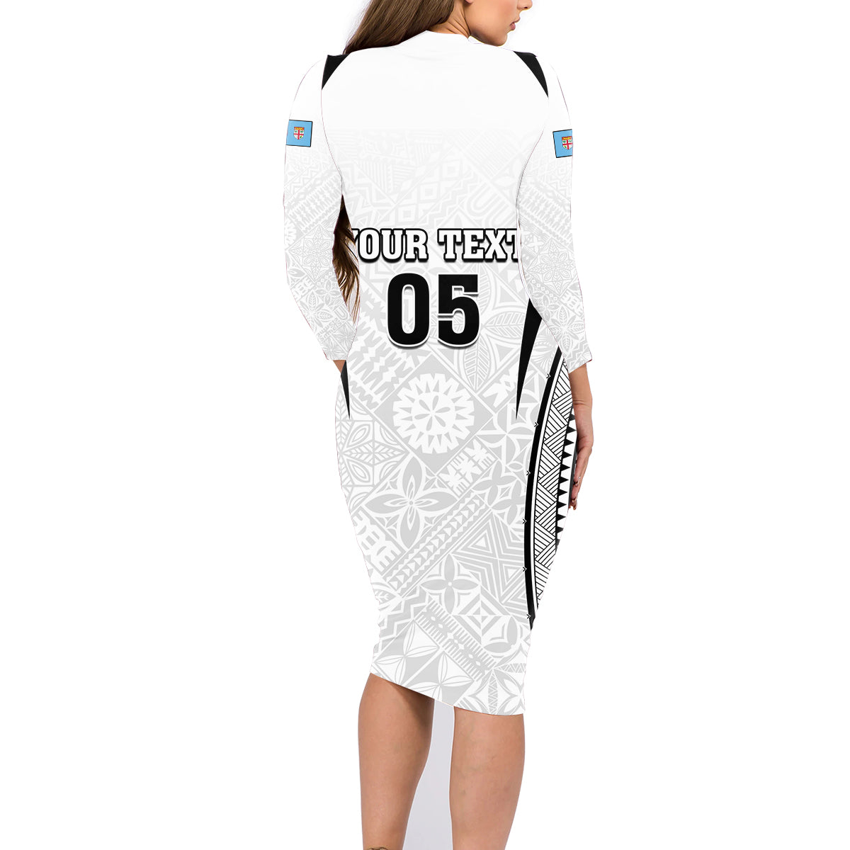 Custom Fiji Rugby Family Matching Long Sleeve Bodycon Dress and Hawaiian Shirt Fijian Warrior White LT05 - Polynesian Pride