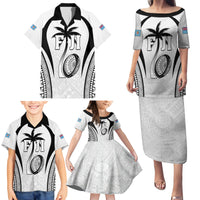 Custom Fiji Rugby Family Matching Puletasi and Hawaiian Shirt Fijian Warrior White LT05 - Polynesian Pride
