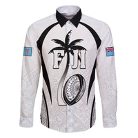 Custom Fiji Rugby Family Matching Puletasi and Hawaiian Shirt Fijian Warrior White LT05 Dad's Shirt - Long Sleeve White - Polynesian Pride