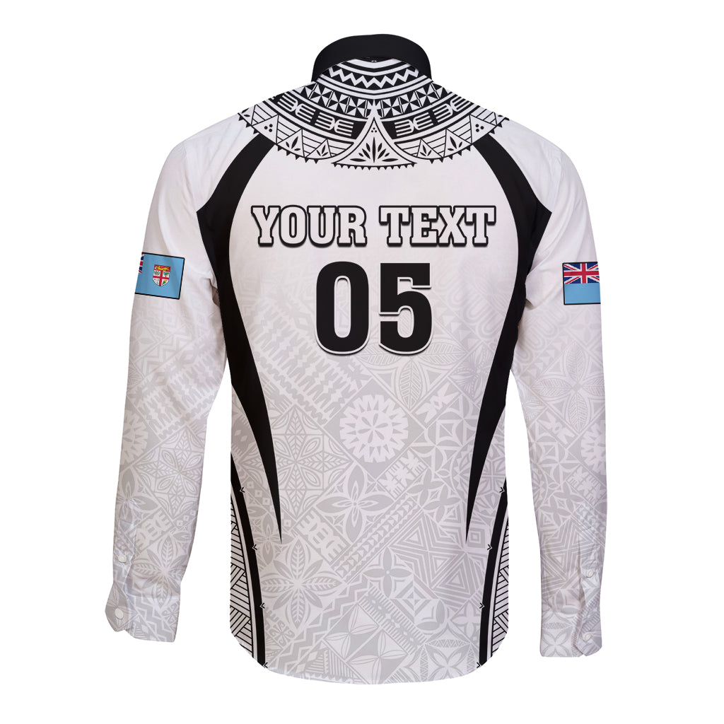 Custom Fiji Rugby Long Sleeve Button Shirt Fijian Warrior White