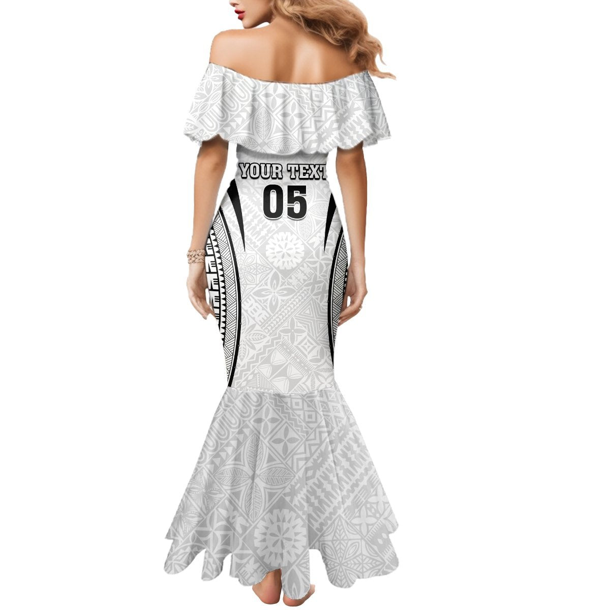 Custom Fiji Rugby Mermaid Dress Fijian Warrior White LT05 - Polynesian Pride