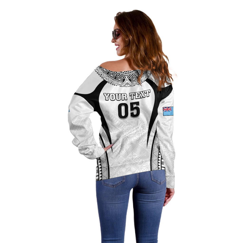 Custom Fiji Rugby Off Shoulder Sweater Fijian Warrior White