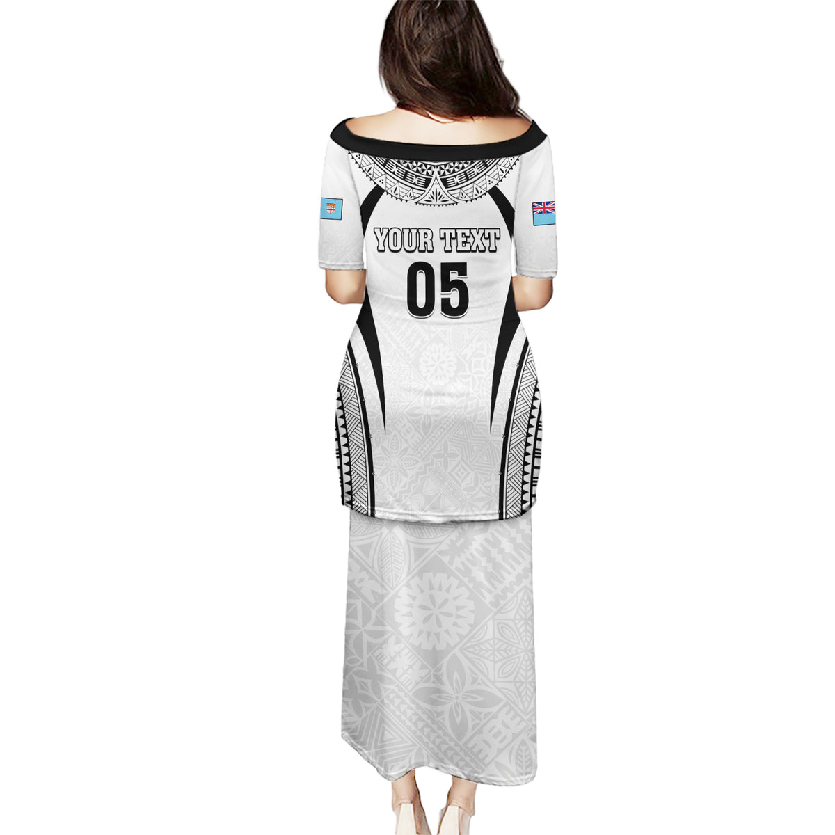 Custom Fiji Rugby Puletasi Fijian Warrior White