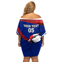 Custom Samoa Rugby Family Matching Off Shoulder Short Dress and Hawaiian Shirt Manuma Ptilinopus Perousii