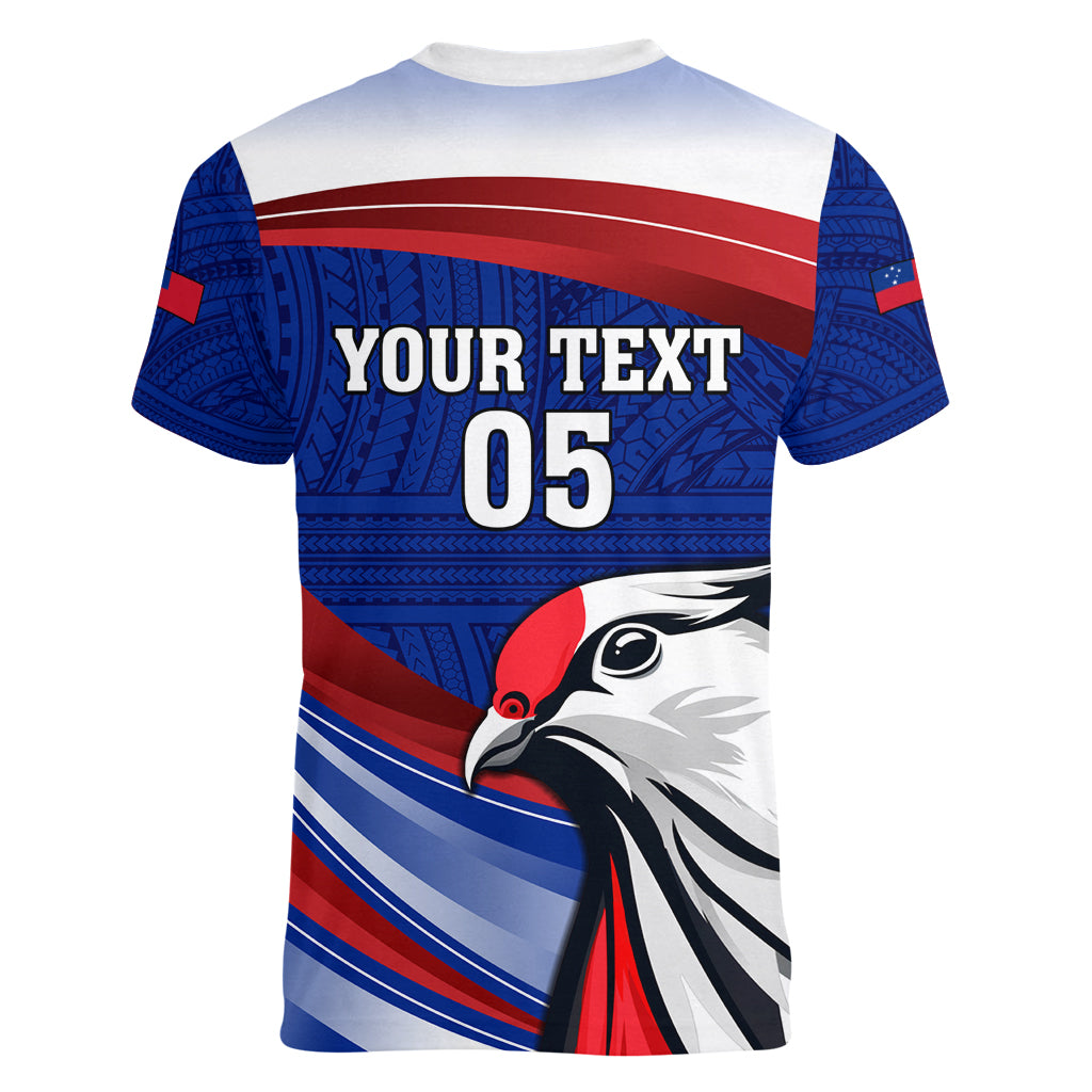 Custom Samoa Rugby Women V-Neck T-Shirt Manuma Ptilinopus Perousii