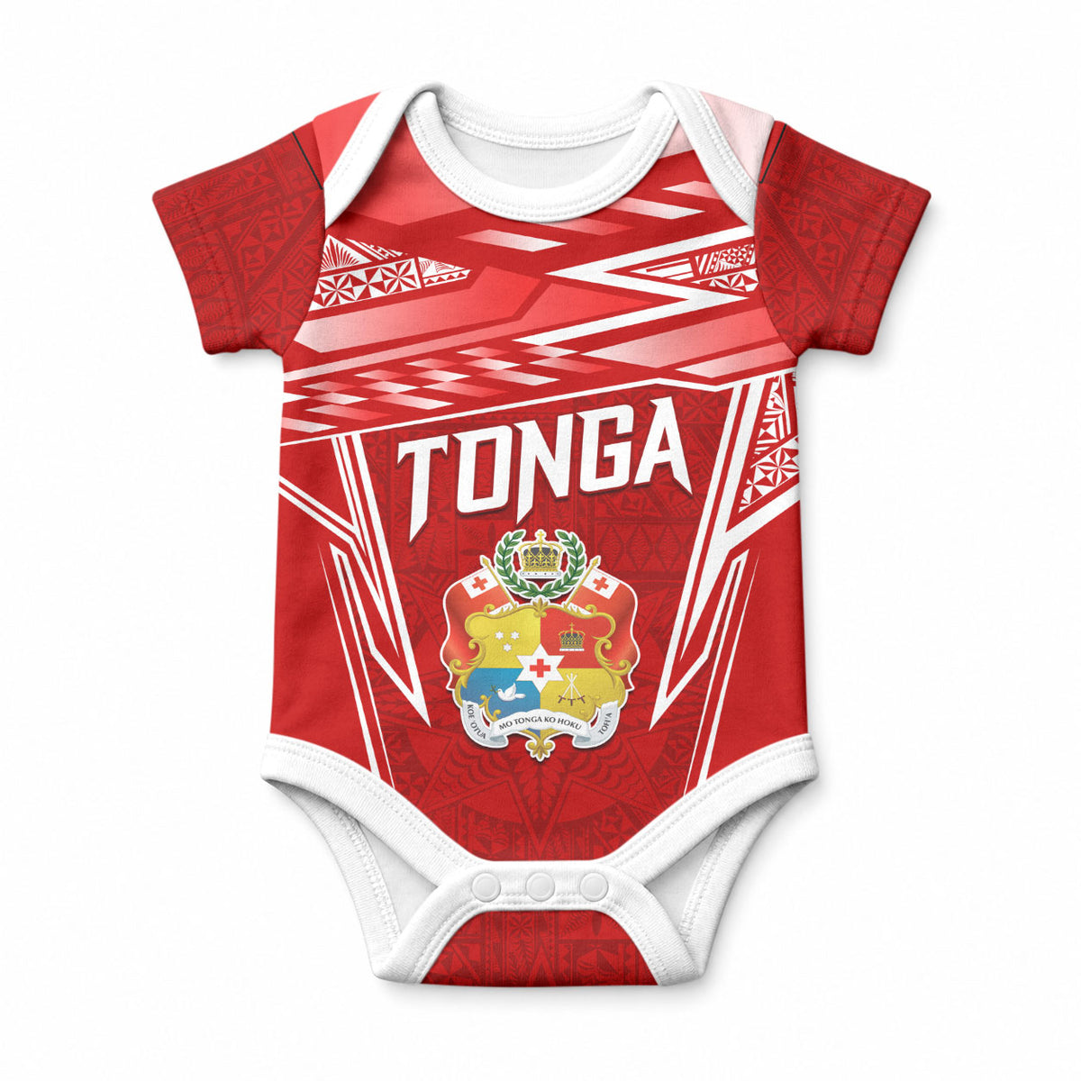 Custom Tonga Rugby Baby Onesie Kupesi Ngatu Pattern LT05 Red - Polynesian Pride