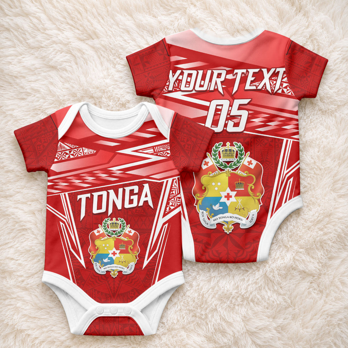Custom Tonga Rugby Baby Onesie Kupesi Ngatu Pattern LT05 - Polynesian Pride