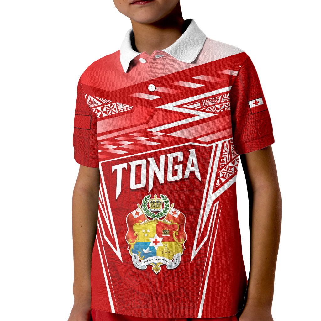 Custom Tonga Rugby Kid Polo Shirt Kupesi Ngatu Pattern