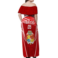 Custom Tonga Rugby Off Shoulder Maxi Dress Kupesi Ngatu Pattern