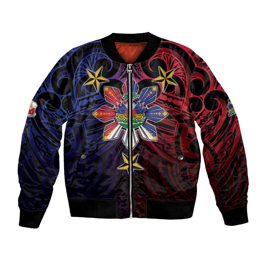 Haiti Philippines Bomber Jacket Haitian Coat Of Arms With Filipino Sun