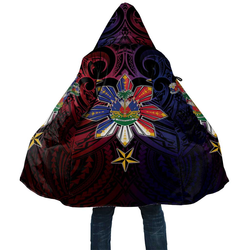 Haiti Philippines Cloak Haitian Coat Of Arms With Filipino Sun LT05 Unisex Black - Polynesian Pride
