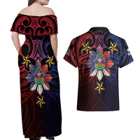 Haiti Philippines Couples Matching Off Shoulder Maxi Dress and Hawaiian Shirt Haitian Coat Of Arms With Filipino Sun LT05 - Polynesian Pride