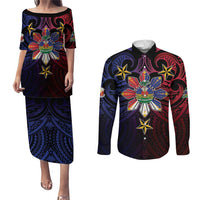 Haiti Philippines Couples Matching Puletasi and Long Sleeve Button Shirt Haitian Coat Of Arms With Filipino Sun LT05 Black - Polynesian Pride