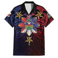 Haiti Philippines Family Matching Mermaid Dress and Hawaiian Shirt Haitian Coat Of Arms With Filipino Sun LT05 Dad's Shirt - Short Sleeve Black - Polynesian Pride