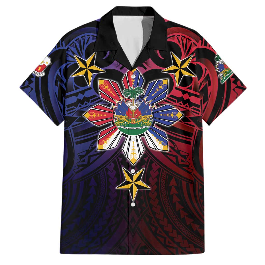Haiti Philippines Family Matching Puletasi and Hawaiian Shirt Haitian Coat Of Arms With Filipino Sun