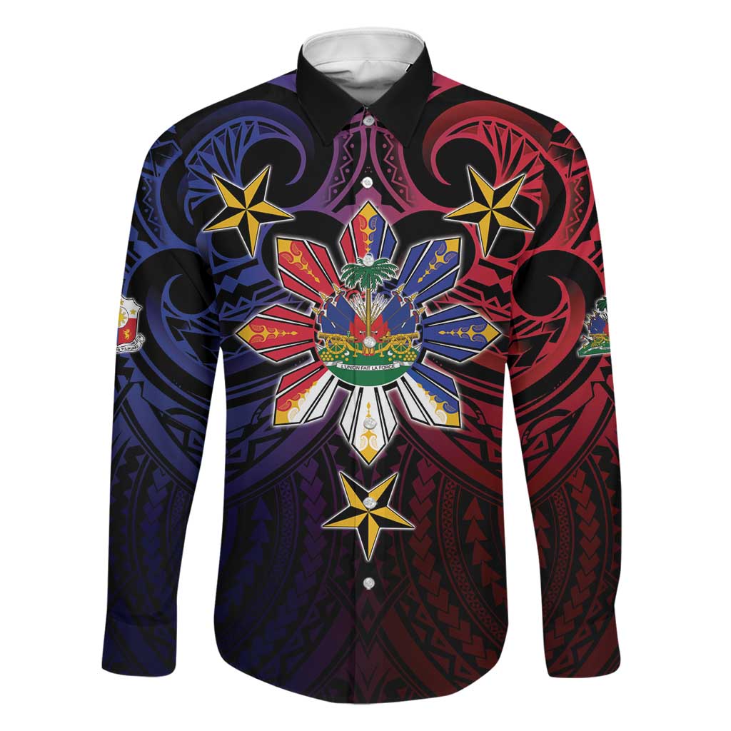 Haiti Philippines Family Matching Puletasi and Hawaiian Shirt Haitian Coat Of Arms With Filipino Sun