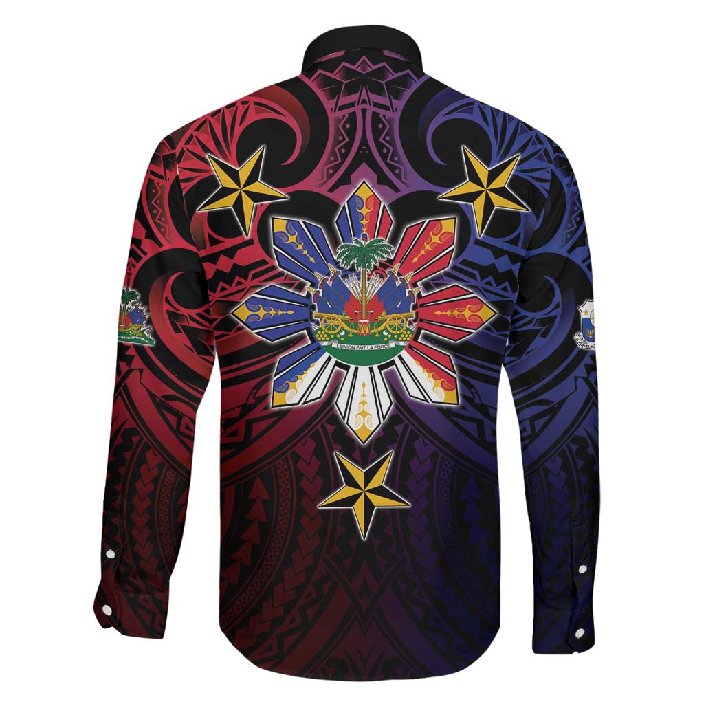 Haiti Philippines Family Matching Puletasi and Hawaiian Shirt Haitian Coat Of Arms With Filipino Sun