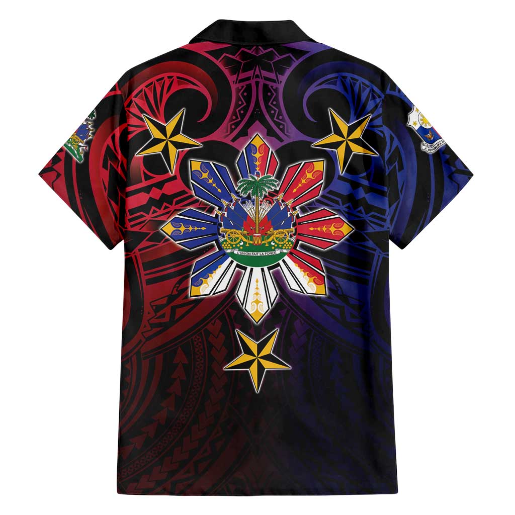 Haiti Philippines Hawaiian Shirt Haitian Coat Of Arms With Filipino Sun
