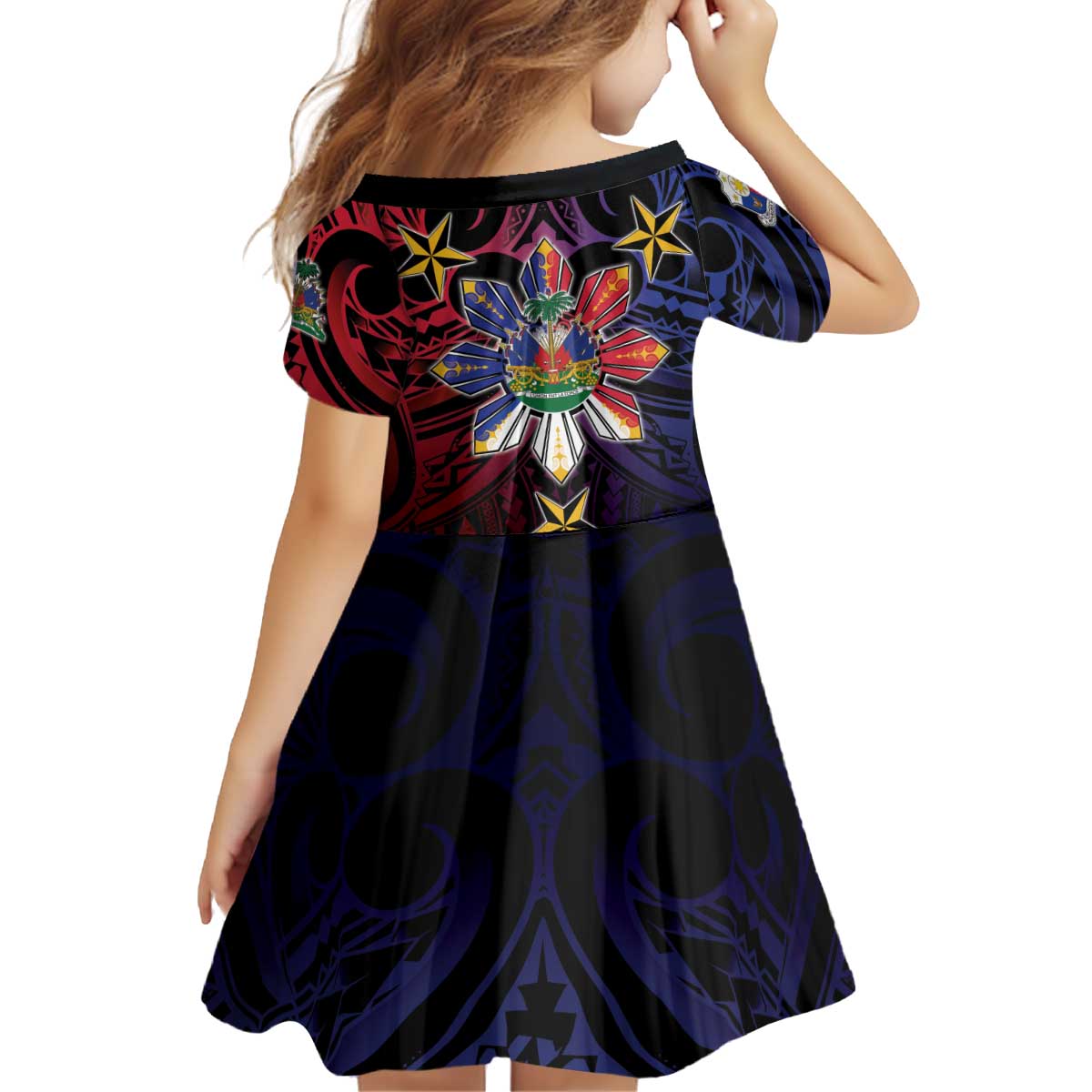Haiti Philippines Kid Short Sleeve Dress Haitian Coat Of Arms With Filipino Sun