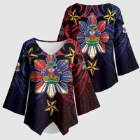 Haiti Philippines Kimono Sleeve Blouse Haitian Coat Of Arms With Filipino Sun