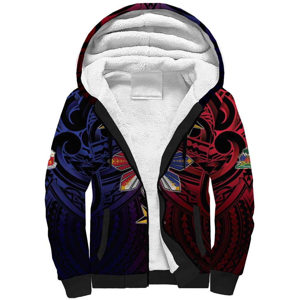 Haiti Philippines Sherpa Hoodie Haitian Coat Of Arms With Filipino Sun LT05 Unisex Black - Polynesian Pride